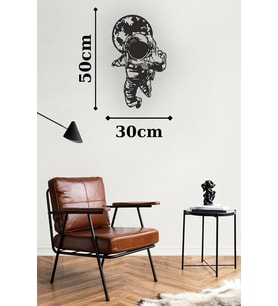 Astronot Uzay Mdf Duvar Dekorasyon Ürünü 50x30 Cm (Siyah)