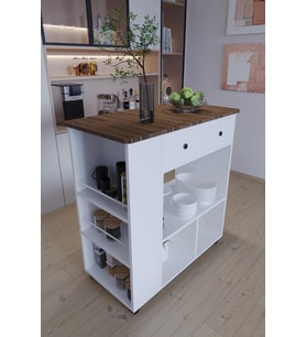 Tekerlekli i Kahve Köşesi Dolabı Oval Kenarlı Mikrodalga ve Tost Makinesi Uyumlu, Modern Tasarım