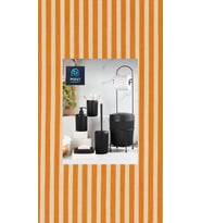 6 Parça Modern Banyo Seti Çöp Kovalı Tuvalet Kağıtlığı-Tuvalet Fırçası-Sıvı ve Katı Sabunluk-Diş Fırçalık (Siyah)