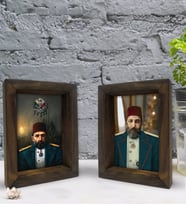 Bk Gift Sultan II Abdülhamit Han Tasarımlı Dekoratif 2'li Doğal Masif Ahşap Çerçeve 15x20cm-2 (Beyaz)