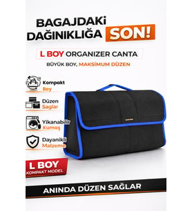 Oto Bagaj Organizer Bagaj Çantası L Boy Kaymaz Cırt Bantlı Velur Kompakt Düzenleyici