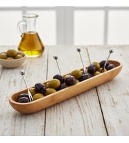 35cm Bambu Zeytinlik – Doğal Ahşap Oval Uzun Servis Tabağı Meze Sunumu, Çerezlik, Atıştırmalık Tabağı Çevre Dostu Mutfak ve Sofra Aksesuarı