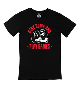 Kırmızı Stay Home Play Game Siyah Tişört