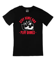 Kırmızı Stay Home Play Game Siyah Tişört
