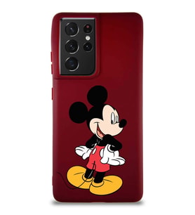 Samsung Galaxy S21 Ultra Soft Premier Kapak Mickey Mouse-D Tasarımlı Silikon Kılıf - Mürdüm (Şeffaf)