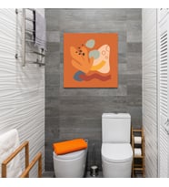 Tekli Kare Kanvas Banyo Tablosu Turuncu Renkli Şekiller