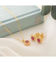 925 Ayar Gümüş Temmuz Ayı Doğum Taşı ( Ruby ) Kolye - Küpe Seti