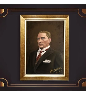 Altın Varaklı Çerçeveli Paspartulu Atatürk Tablo TR0633 (Gold)