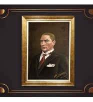 Altın Varaklı Çerçeveli Paspartulu Atatürk Tablo TR0633 (Gold)