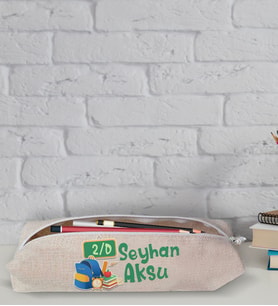 Çocuklara Özel İsimli Sınıflı Keten Okul Kalemliği-6 (Beyaz)