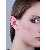 Gümüş rose zirkon taşlı yaprak modeli sıkıştırmalı kıkırdak küpe  ear cuff SGTL11963BEYAZ