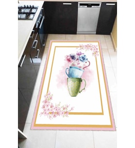 Pembe Kaymaz Taban Yıkanabilir Fincanlı Mutfak Halısı AR1143