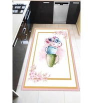 Pembe Kaymaz Taban Yıkanabilir Fincanlı Mutfak Halısı AR1143