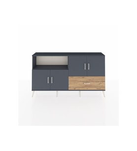 Arges Konsol 4 Raflı Tek Çekmeceli 4 Kapaklı 176x30x99 Antrasit-Antrasit/Çam