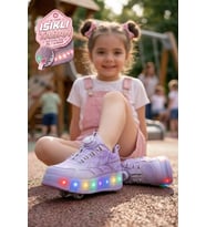 Unisex Yetişkin Çocuk Spor Ayakkabı Akıllı Bağcıklı Çıkarılabilen Patenli Işıklı Sneaker 003