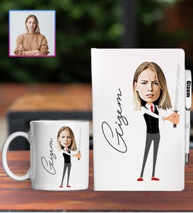 Kişiye Özel Karikatür Tasarım Defter Kalem Kupa Hediye Seti 96288