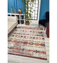 Krem Eskitme Vintage Kaymaz Tabanlı Krem Halı Salon Halısı Dijital Baskılı Koridor