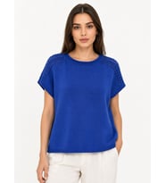 Kadın Mavi Triko Kısa Kol T-Shirt