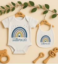 Pia Baby Premium %100 Pamuk İsme Özel Organik Baskılı Çıtçıtlı Bebek Body Ve Önlük 5091-20 (Ekru)
