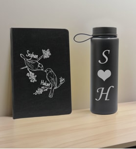 BK Gift Sevgiliye Özel İsimli Siyah Defter ve Cam Matara Hediye Seti-6, Sevgiliye Hediye, Sevgililer Günü, Yeni İş Hediyesi