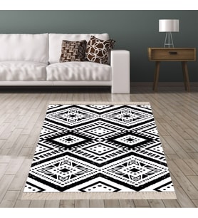 Geometrik Karo Desen Siyah Beyaz Dijital Baskı Yıkanabilir Kaymaz Taban Modern Salon Halı ve Yolluk