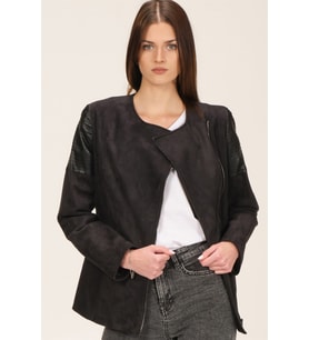 Z6615 DEWBERRY BAYAN DERİLİ SÜET MONT-AÇIK SİYAH
