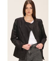 Z6615 DEWBERRY BAYAN DERİLİ SÜET MONT-AÇIK SİYAH