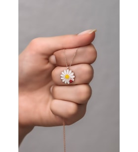 925 Ayar Gümüş Rose Uğur Böceği Papatya Kolye