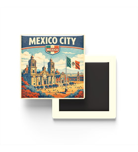Retro Meksika Meksiko City Şehri Temalı Vintage Buzdolap Magneti – 9x9 cm