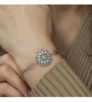 ?Gümüş Rose Çiçek Desenli Elmas Montür Bileklik