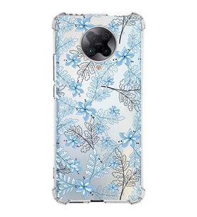 Xiaomi Poco F2 Pro Köşe Korumalı Antişok Kapak Floral Mavi Tasarımlı Şeffaf Silikon Kılıf