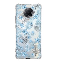 Xiaomi Poco F2 Pro Köşe Korumalı Antişok Kapak Floral Mavi Tasarımlı Şeffaf Silikon Kılıf