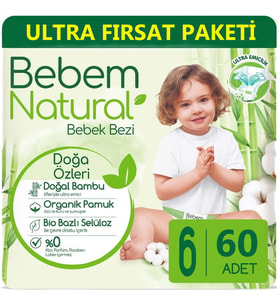 Bebem Bebek Bezi Natural Beden:6 (15+Kg) Extra Large 64 Adet Ultra Fırsat Pk