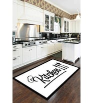 Beyaz Kaymaz Tabanlı Kitchen Yazılı Mutfak Halısı AR177