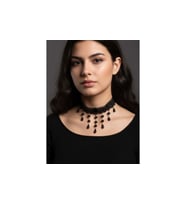 Gotik Siyah Dantel kolye. Dantel Choker Kolye Ayarlanabilir Zincir. Taş detaylı
