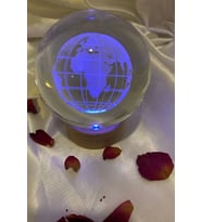 3D Led Işık Cam Küre Çok Işıklı Ahşap Dünya Büyük Boy 10 cm (Çok Renkli)