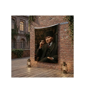 Kalpaklı Mustafa Kemal Atatürk Portresi poster Bayrak Raşel Kumaş 100x150 cm ATA70