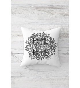 Home Sweet Home Çift Tarafı Baskılı Gizli Fermuarlı Yastık Kılıfı Kırlent Koltuk Yastık Kılıfı (Beyaz-Gri)