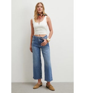 Yüksek Bel Culotte Jean Lacivert