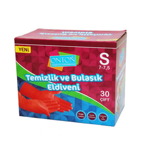 Onton Bulaşık ve Temizlik Eldiveni 30 Çift S Beden (7 - 7,5) Kırmızı Lateks