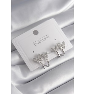 Pirinç Gümüş Renk Zirkon Taşlı Kelebek Model Kadın Küpe 5886 - HEP-7163-1180