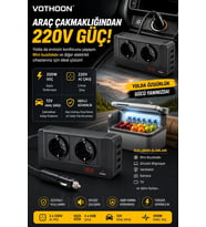 200W 12V DC - 220V AC Araç İçi İnvertör Priz USB Girişli Dijital Göstergeli