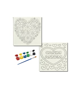 Okul Etkinliği-2'li Tuval Boyama Seti. 20x20 Cm Uv Baskı 6 Akrilik Boya 1 Fırça-model-247