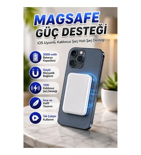 MagSafe 5000 mAh Kablosuz Şarj Destekli Taşınabilir Batarya iOS Uyumlu Hızlı Şarj Powerbank