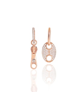 Gümüş rose zirkon taşlı fermuar ve düğme kombin küpe SGTL11672ROSE
