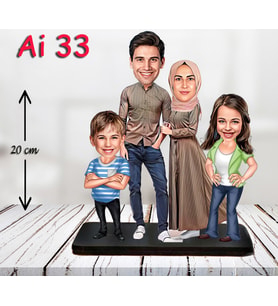 Kişiye Özel Ahşap Biblo - Tesettür Aile Karikatür Biblo - 4 Kişilik Aile Biblo
