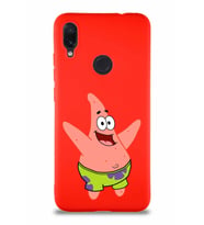 Xiaomi Redmi Note 7 Soft Premier Kapak Patrick Yıldız Tasarımlı Silikon Kılıf - Kırmızı (Şeffaf)