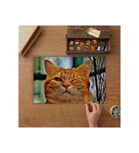 Göz Kırpan Sarı Kedi Tasarımı 240 parça Ahşap Puzzle Ahşap Kutuda MP08727
