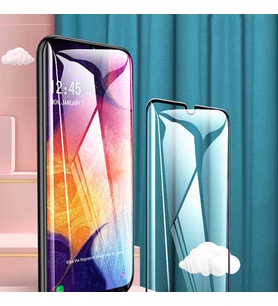 Samsung Galaxy A20S Temperli Cam Full Ekran Koruyucu (Siyah)