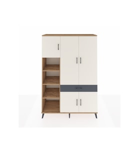 Hyperion Dolap 8 Raflı Tek Çekmeceli 5 Kapaklı 132x44x195 Çam-Aytaşı/Antrasit